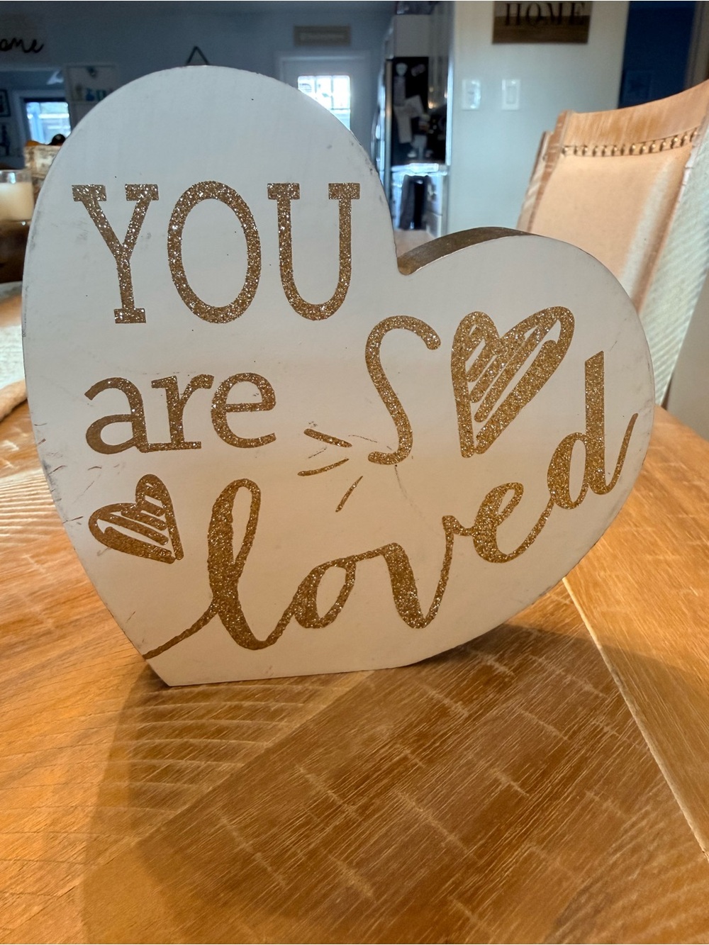 Heart Shaped "You Are Loved" Wood Sign - White and Gold